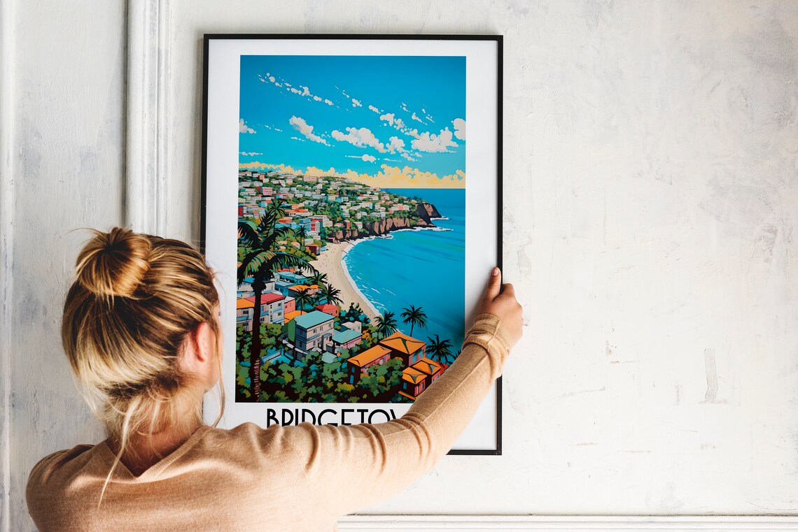 Bridgetown Barbados Coastal Town With Beach and Palms Poster - Image 2