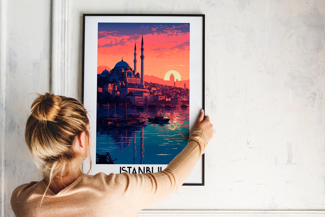 Istanbul Turkey Mosque Waterfront Sunset Glow Vintage Travel Poster - Image 2