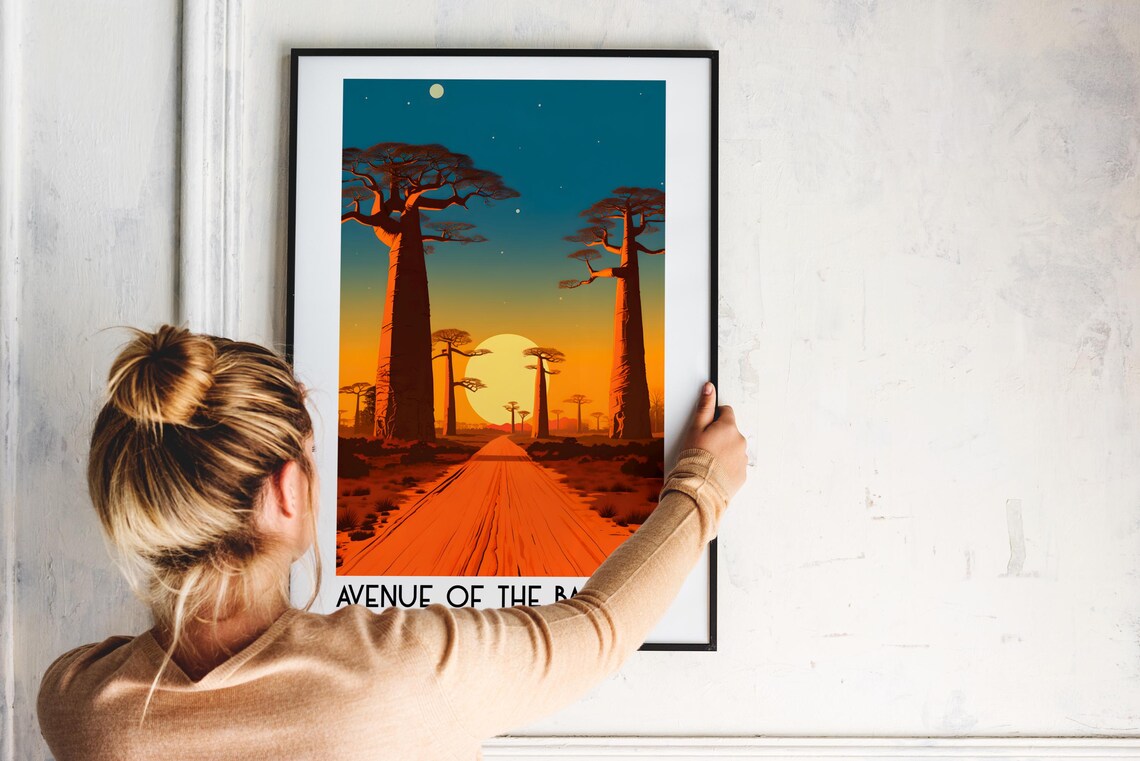 Avenue of the Baobabs Madagascar Baobab Trees Sunset Travel Art Poster - Image 2