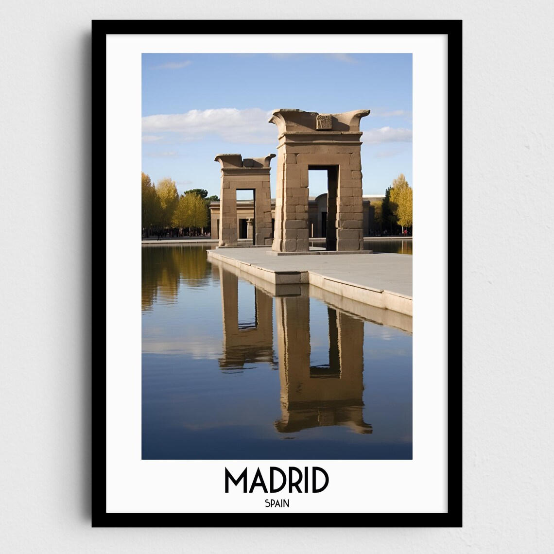 Madrid Spain Temple of Debod Water Reflection Travel Art Poster