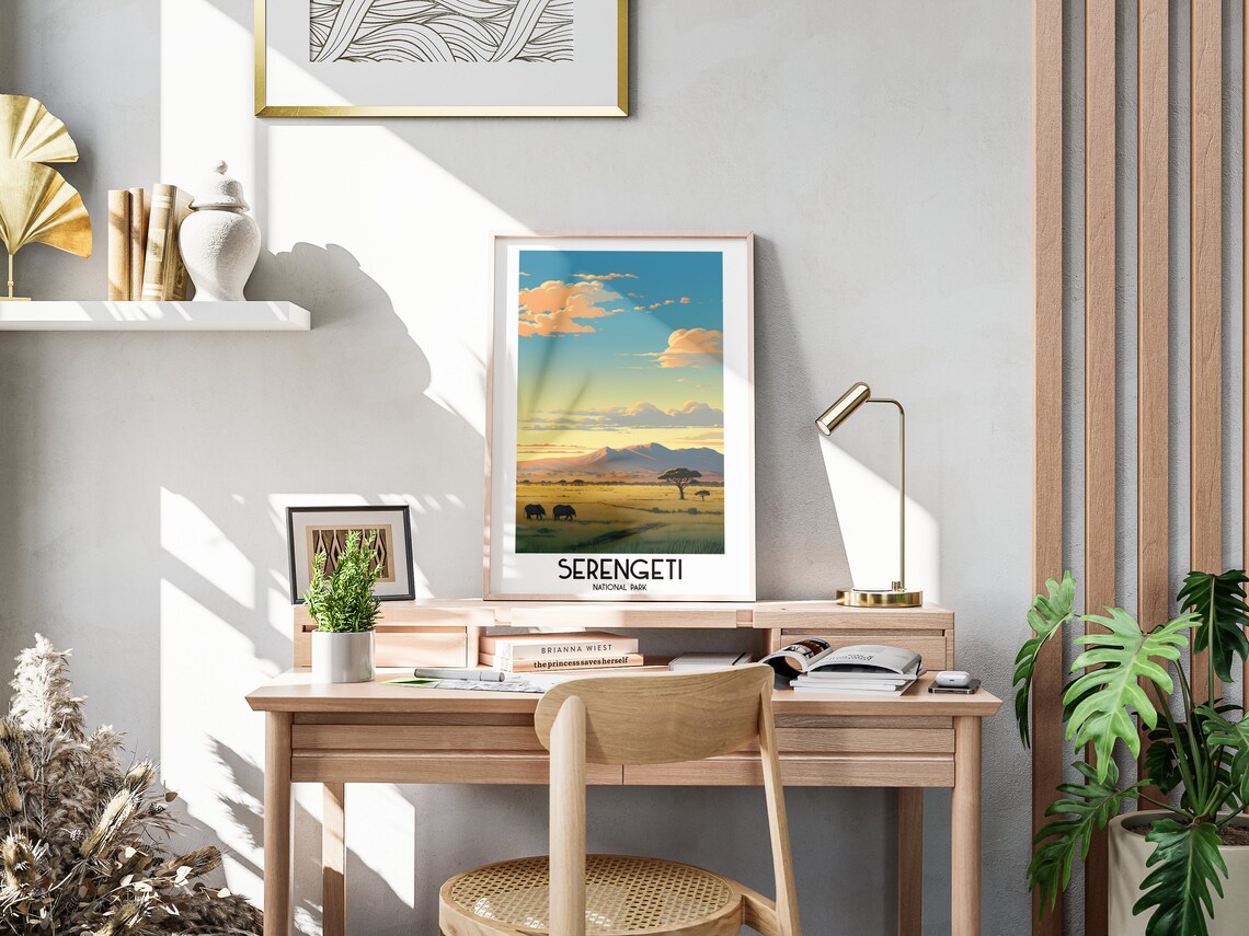 Serengeti National Park Tanzania Elephants Savanna Travel Poster - Image 3