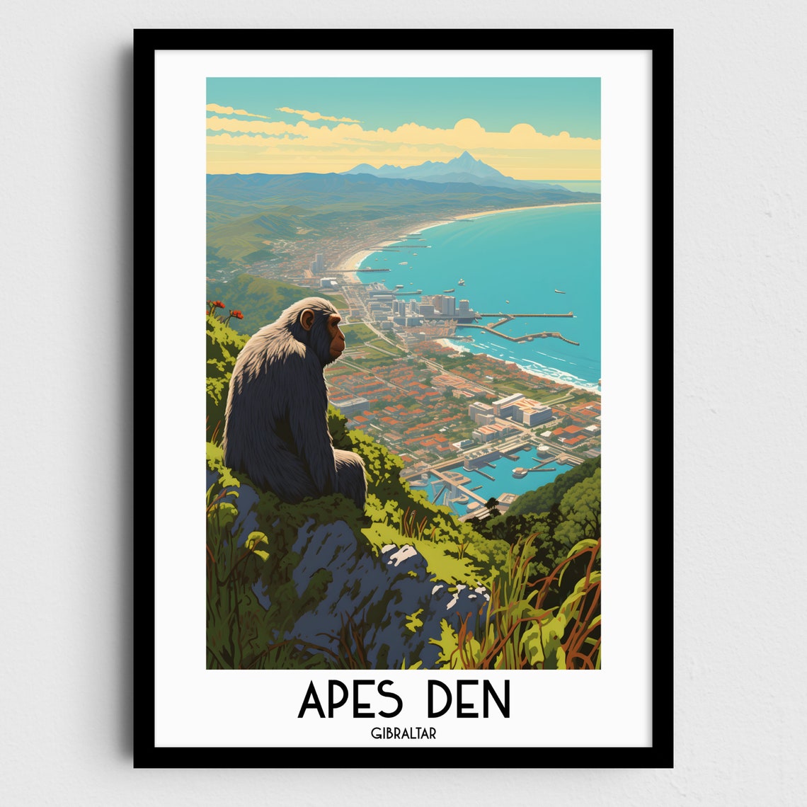 Apes Den Gibraltar Barbary Monkey Rock Bay View Scenery Poster