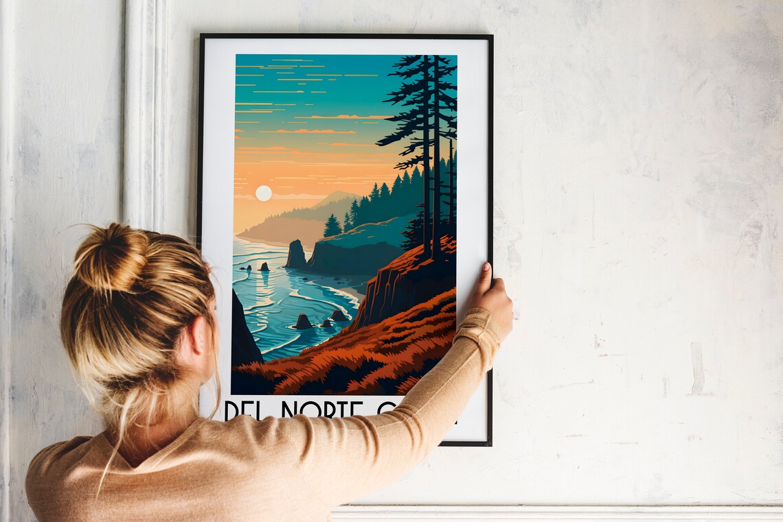 Del Norte Coast California Redwoods Sea Stacks Sunset Travel Poster - Image 2