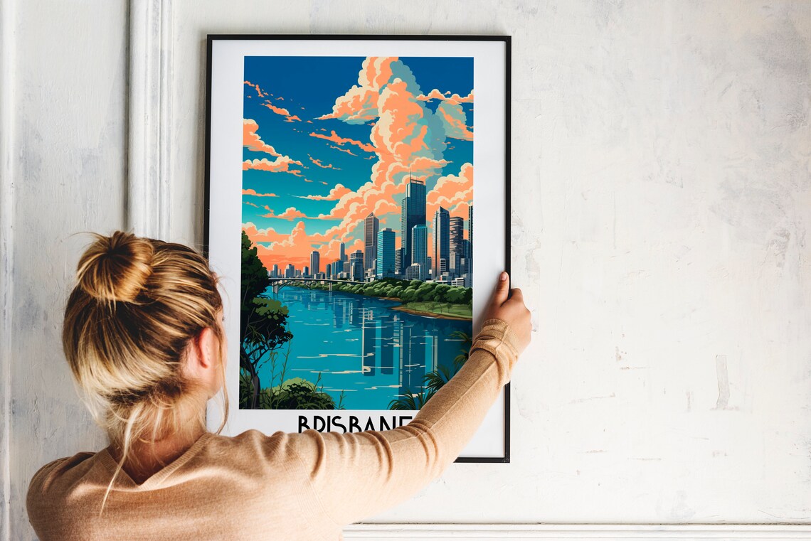 Brisbane Australia City Skyline River Sunset Urban Travel Poster - Image 2