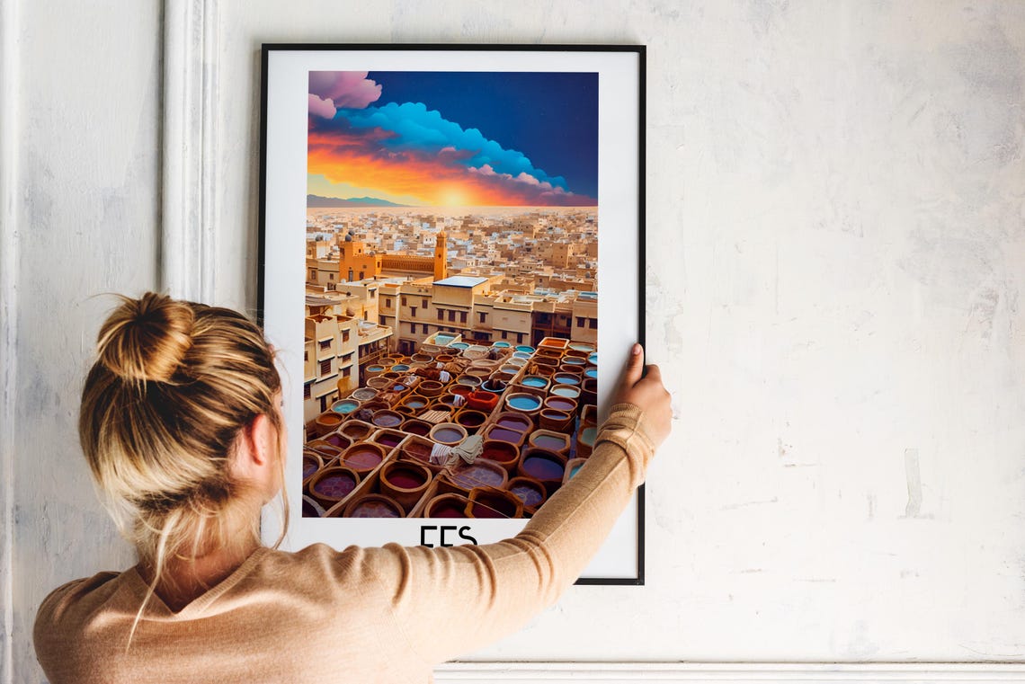 Fes Morocco Historic Tannery Dye Pits Sunset Travel Art Poster - Image 2