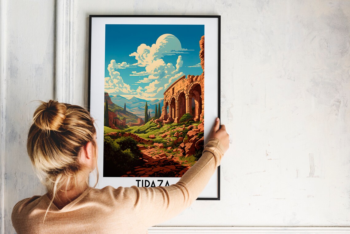 Tipaza Algeria Roman Ruins Arches Mountain Vintage Travel Poster - Image 2