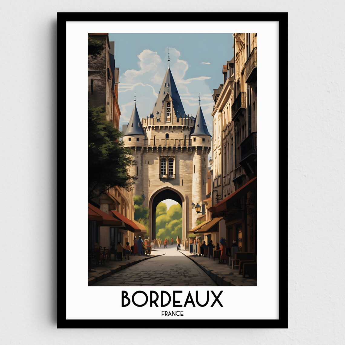 Bordeaux France Medieval Stone City Gate on a Busy Street Poster