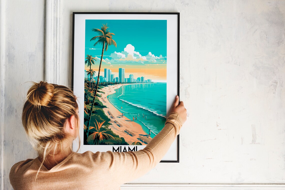 Miami USA Bright Sunny Palm Beach City Skyline Travel Art Poster - Image 2