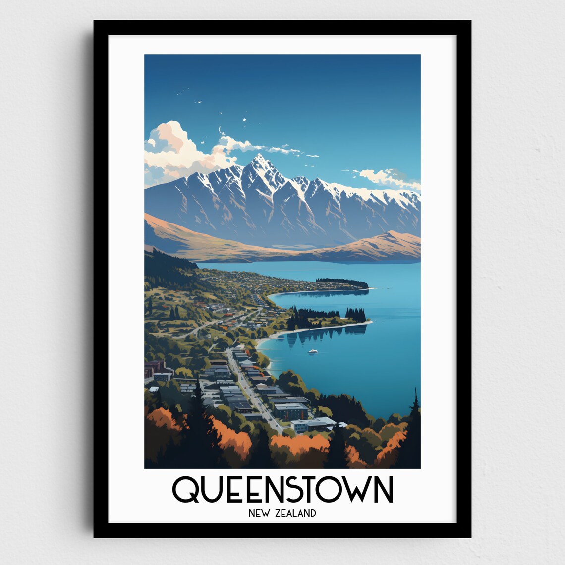 Queenstown New Zealand Lake Mountain Alpine Panorama Travel Poster