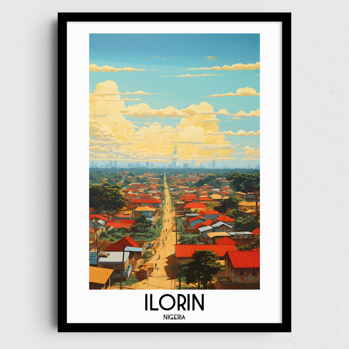 Ilorin Nigeria Red Rooftop Road Skyline Distant Travel Poster