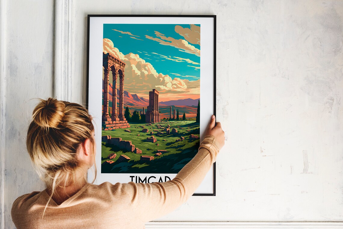 Timgad Algeria Ancient Ruins Columns Sunset Vintage Travel Poster - Image 2