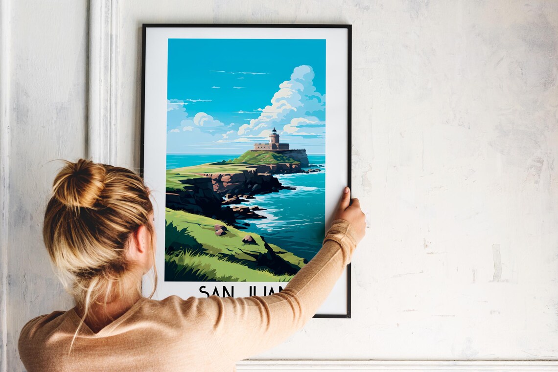 San Juan Puerto Rico Lighthouse Cliff Ocean View Travel Poster - Image 2