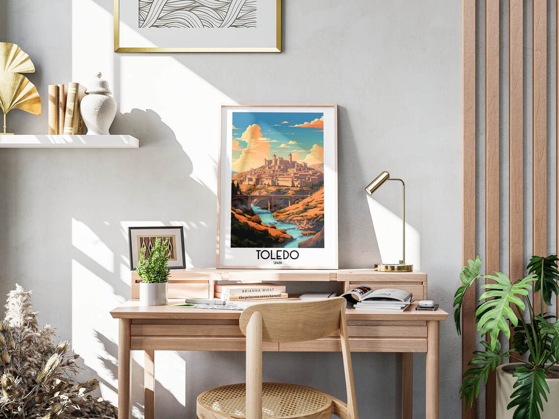Toledo Spain River Gorge Stone Bridge Alcazar Fortress Travel Poster - Image 3