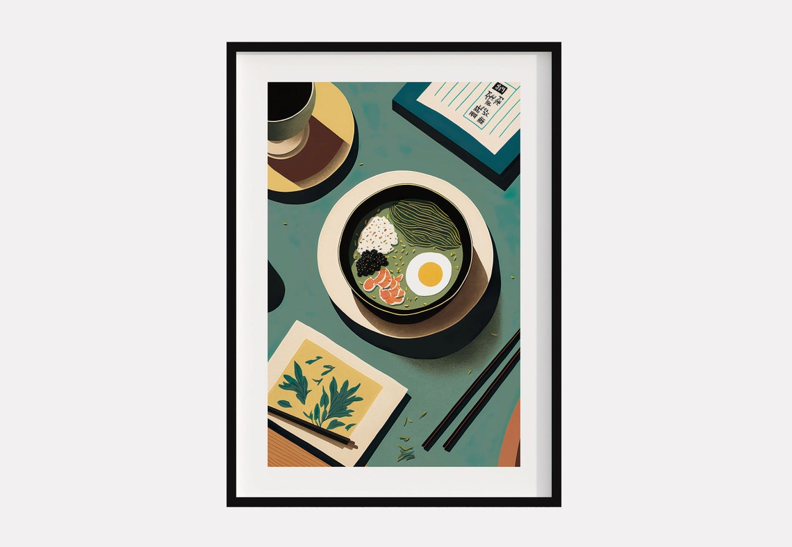 Japanese Breakfast Bowl Matcha Egg Green Tea Kitchen Art Poster