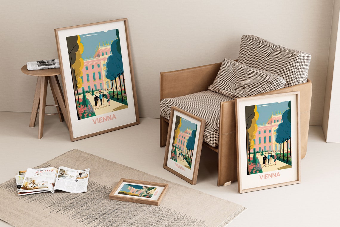 Vienna Schonbrunn Palace Gardens Pink Pastel Travel Art Poster - Image 2