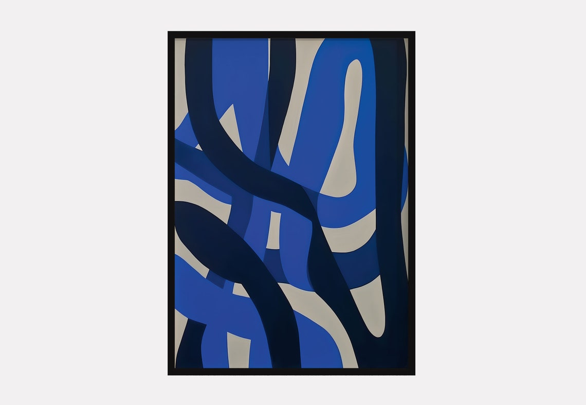 Cobalt Blue Abstract Ribbon Waves Vibrant Modern Bold Art Poster
