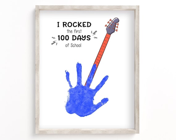 I Rocked 100 Days of School Handprint Guitar Kids Craft Poster