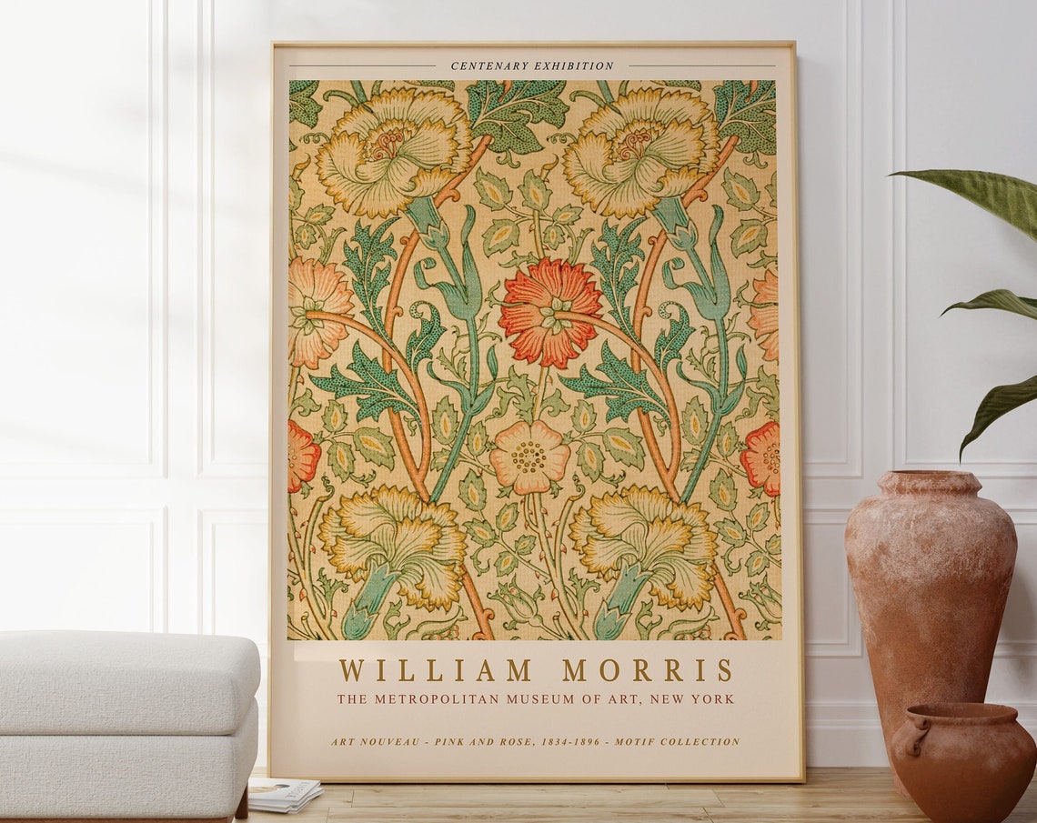 William Morris Pink and Rose Centenary Exhibition Floral Poster