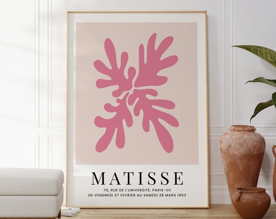 Matisse Pink Cut Out Print Modern Floral Shape Fine Art Poster Pink And Beige Decor Gift For Her Living Room Wall Art Bedroom Hanging