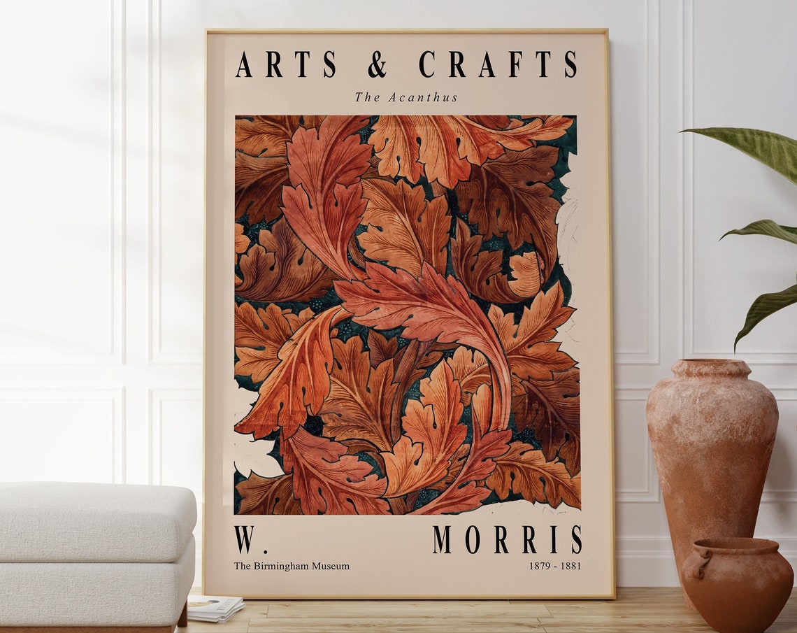 William Morris The Acanthus Arts Crafts Rust Leaf Pattern Poster