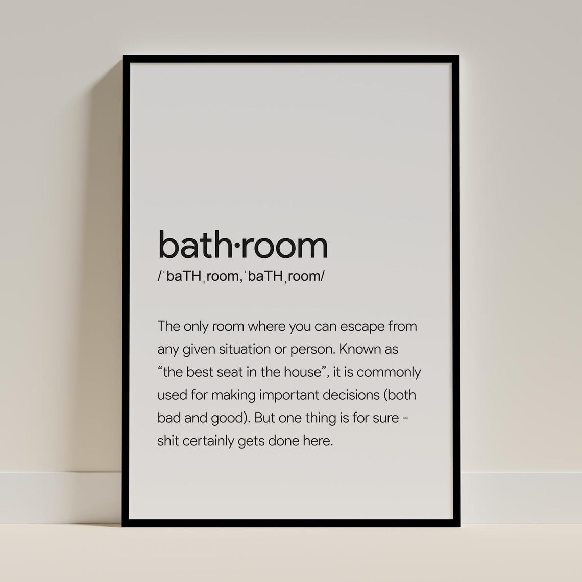 Funny Bathroom Definition Sign Humorous Dictionary Humor Art Print