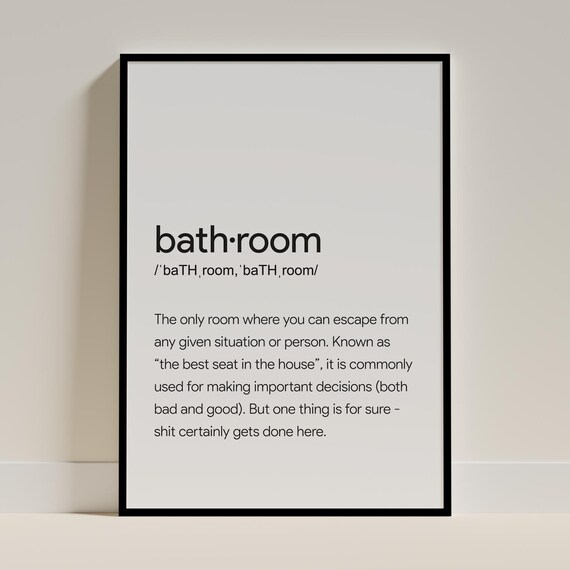Funny Bathroom Sign Wall Art Humorous Dictionary Definition Print Guest Toilet Decor