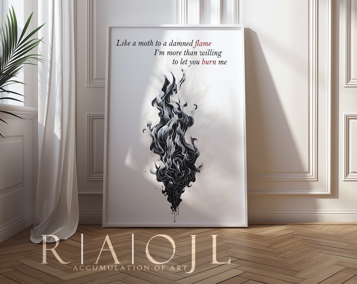 Like A Moth To A Damned Flame Fourth Wing Book Quote Smoke Art Poster