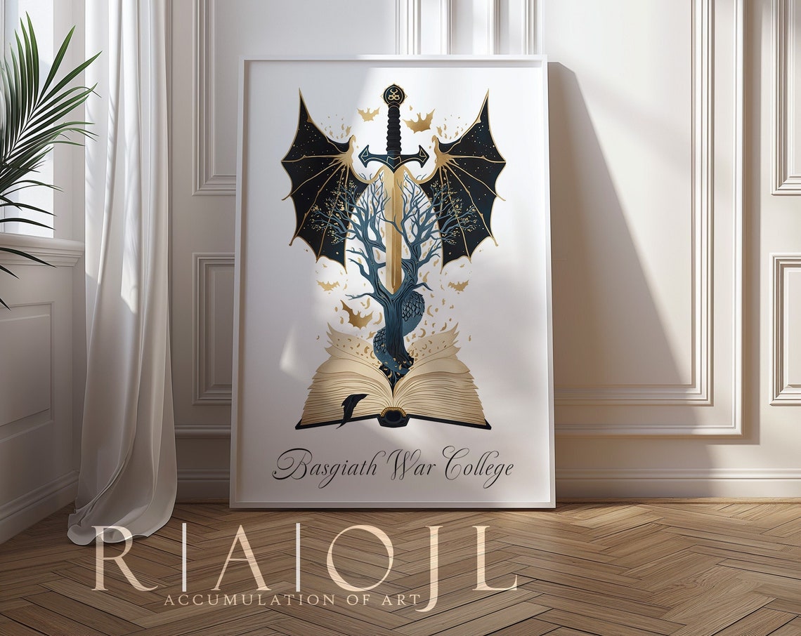 Basgiath War College Heraldic Crest Sword Dragon Wings Book Poster