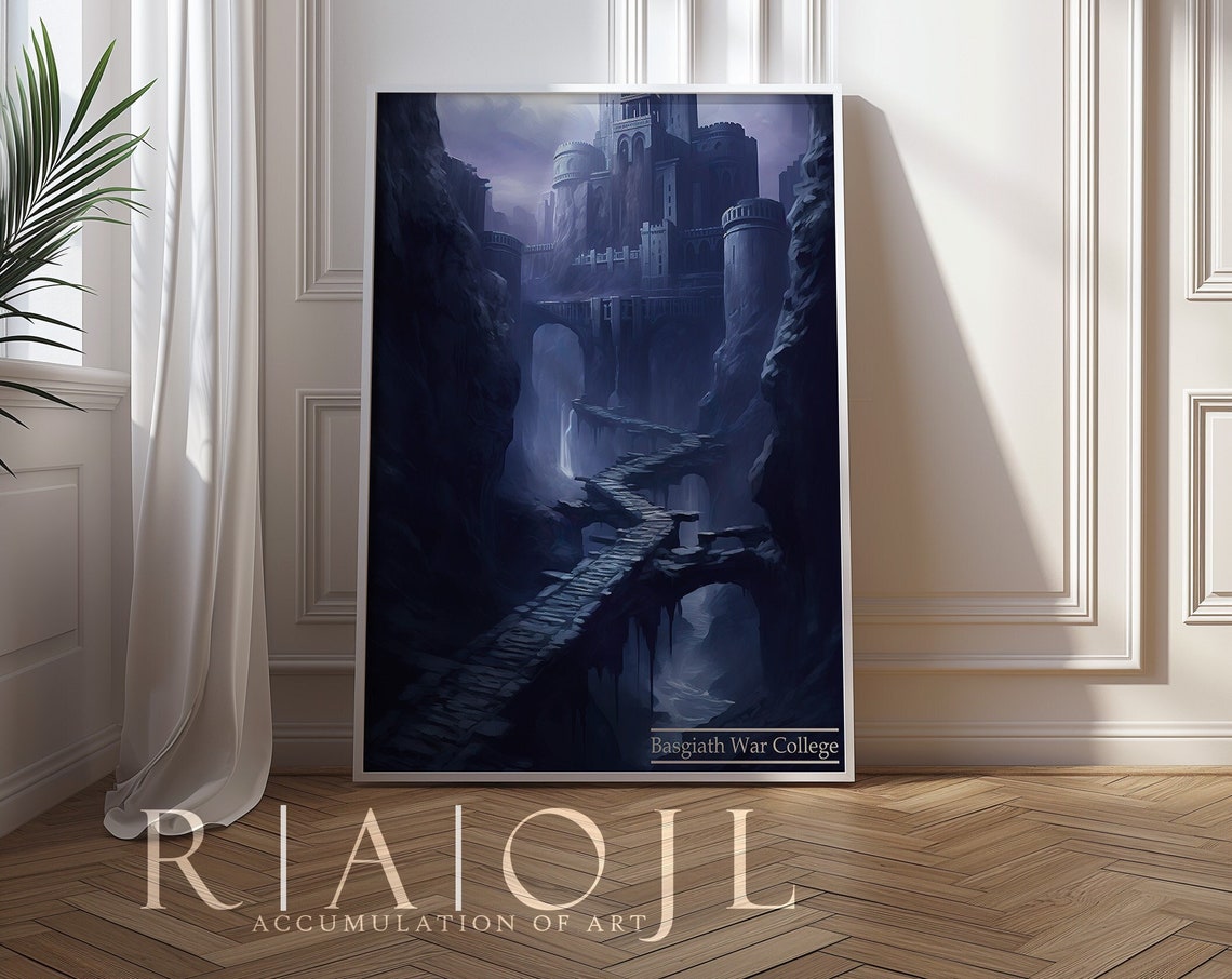 Basgiath War College Fortress In Blue Mist Fantasy Landscape Poster