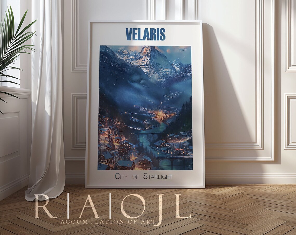 Velaris City Of Starlight Snowy Night Valley Fantasy Scene Poster