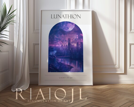 Lunathion Light It Up Violet Moon Cityscape Crescent City Poster