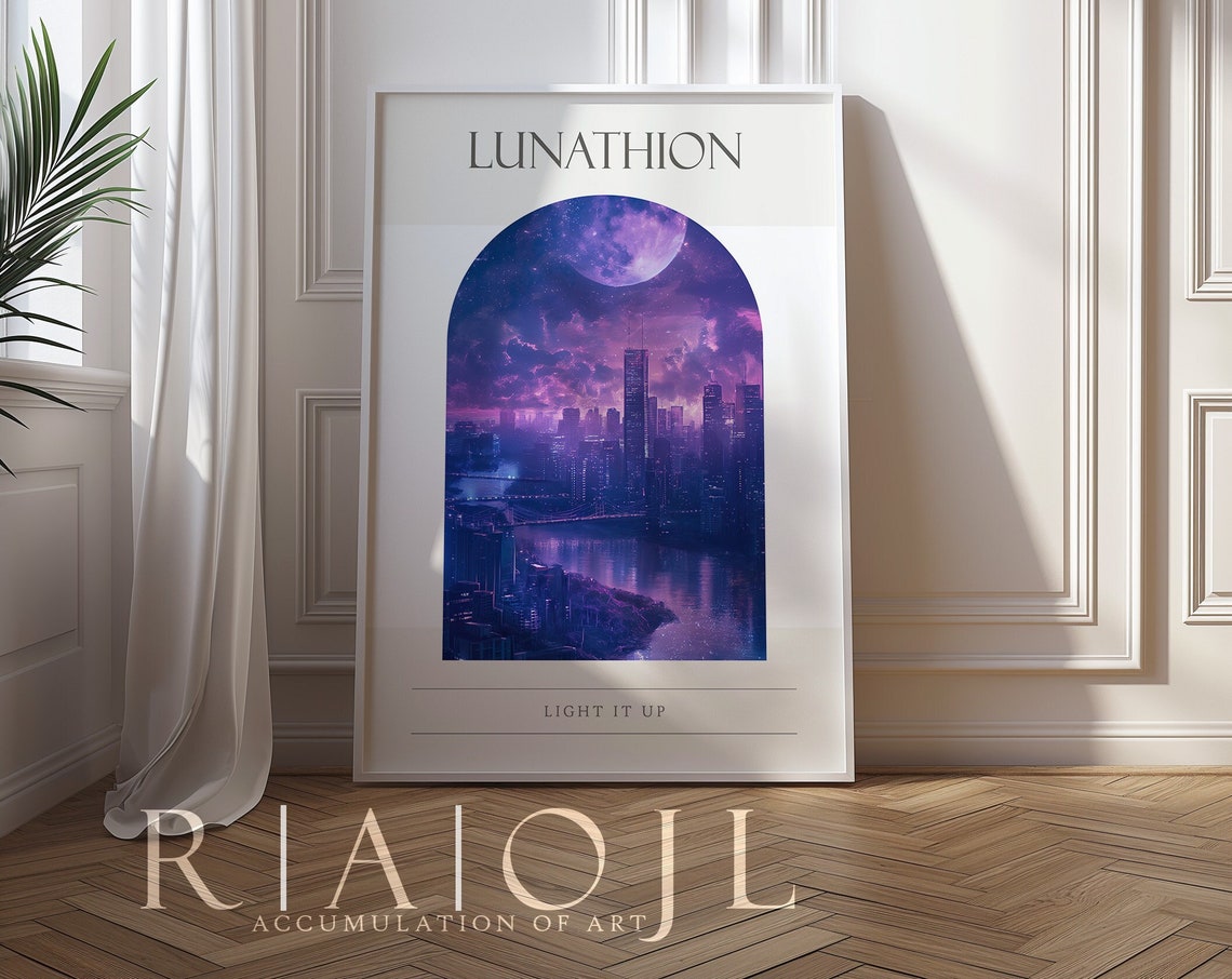 Lunathion Light It Up Violet Moon Cityscape Crescent City Poster