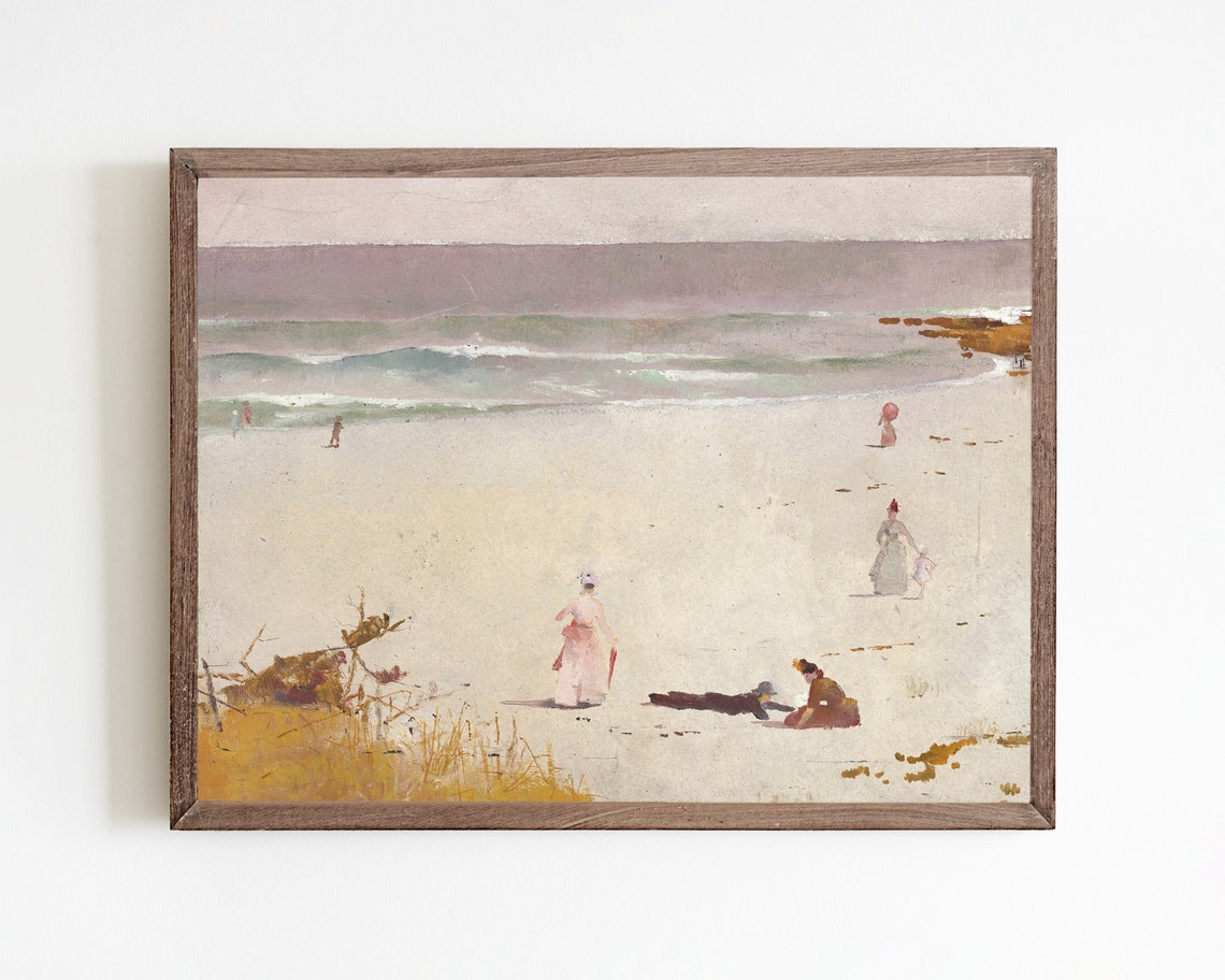 Vintage Beach Seascape Art Print, Coastal Decor