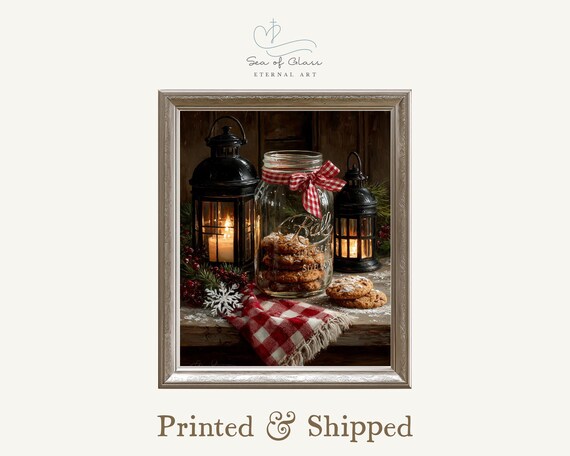 Christmas Cookies In Mason Jar Lanterns Farmhouse Holiday Still Life Print