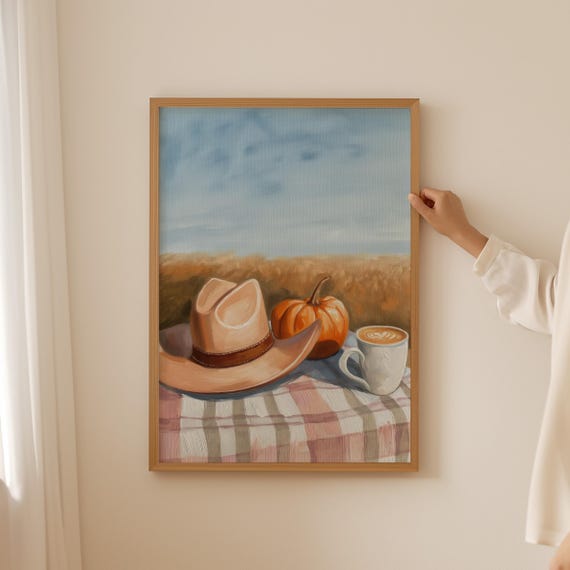 Pumpkin Cowboy Hat Print Rustic Western Fall Decor