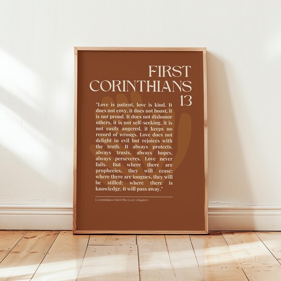 1 Corinthians 13 Print Brown Bible Verse Wall Art