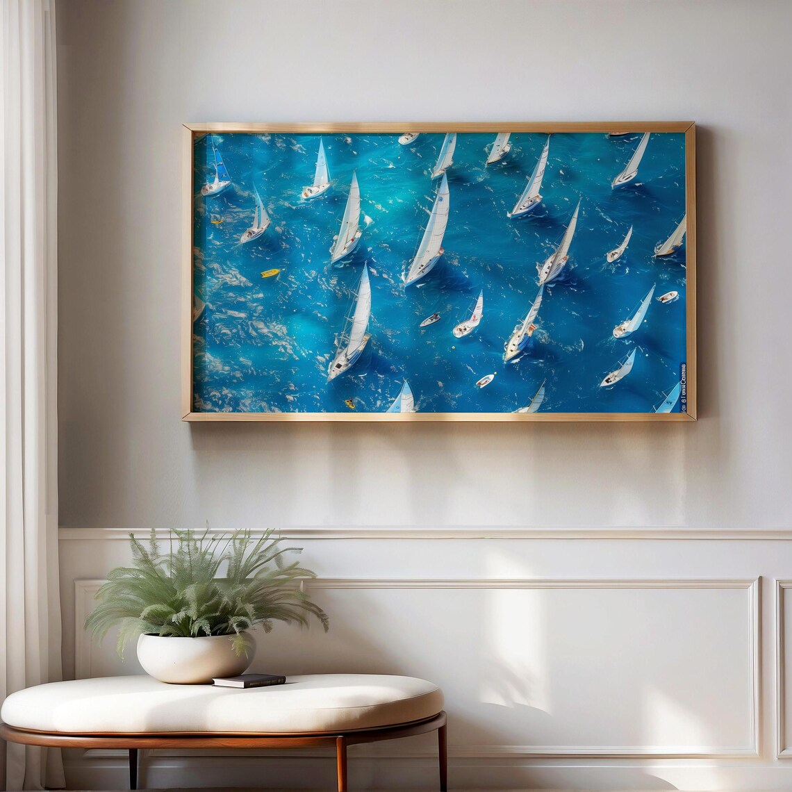 Aerial Sailboat Regatta Racing Across Turquoise Water Poster