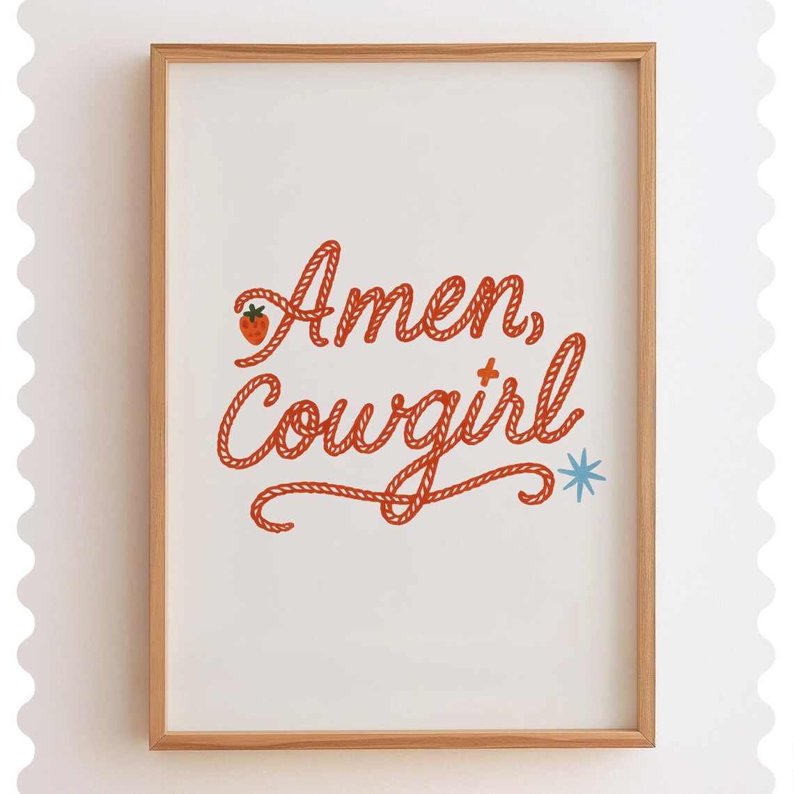 Amen Cowgirl Rope Lettering Western Christian Quote Art Poster
