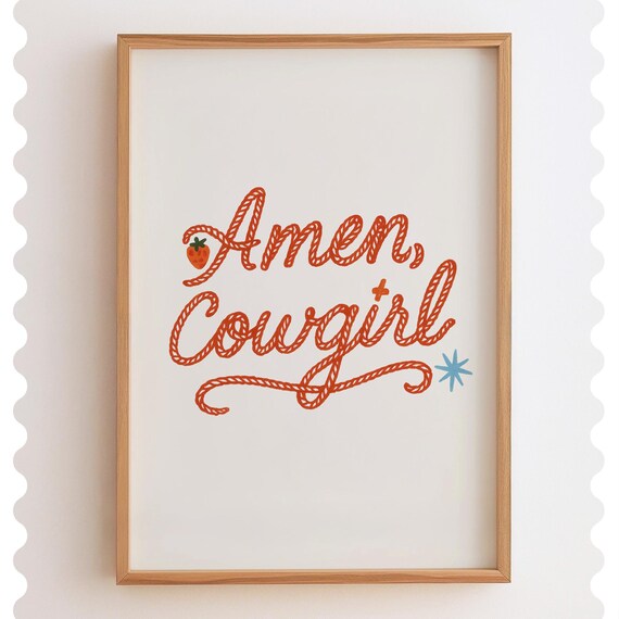Amen Cowgirl Rope Lettering Western Christian Quote Art Poster
