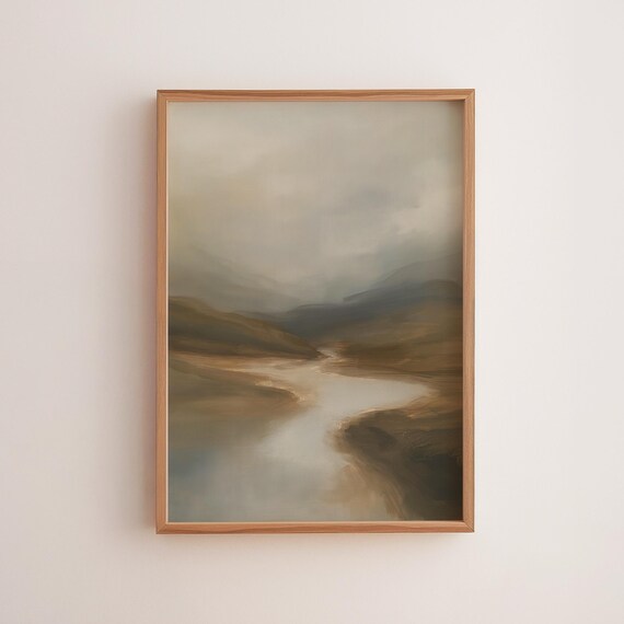 Moody Lonesome Road Artwork Rustic Earthy Landscape Scene Misty Wilderness Wall Art Calm Nature Decor Print 247