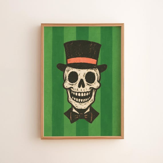 Vintage Skull Art Print Gothic Halloween Decor