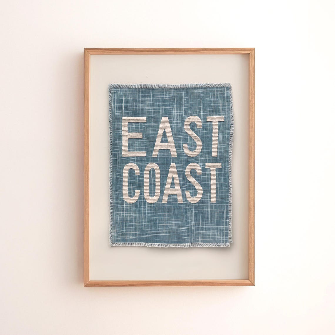 East Coast Embroidered Text Blue Linen Minimalist Decor Poster