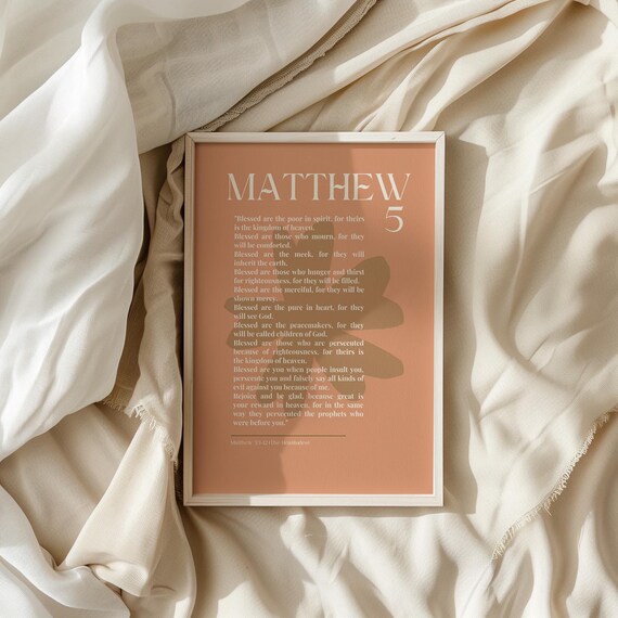 Matthew 5 The Beatitudes Blush Pink Christian Scripture Poster