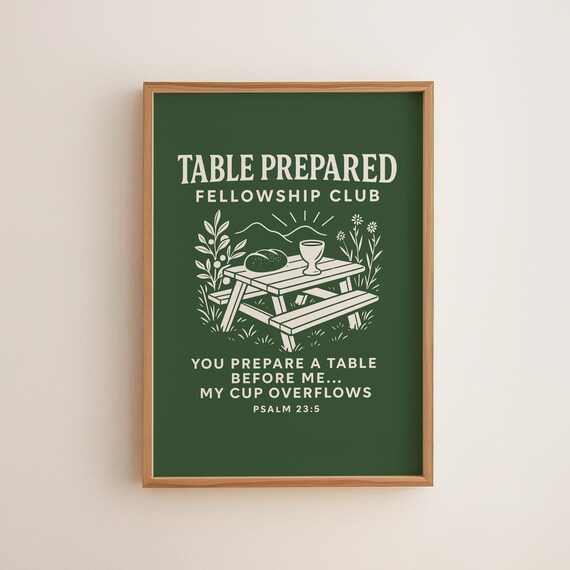Table Prepared Psalm 235 Print Christian Fellowship Club Wall Art Picnic Bible Verse Green Scripture