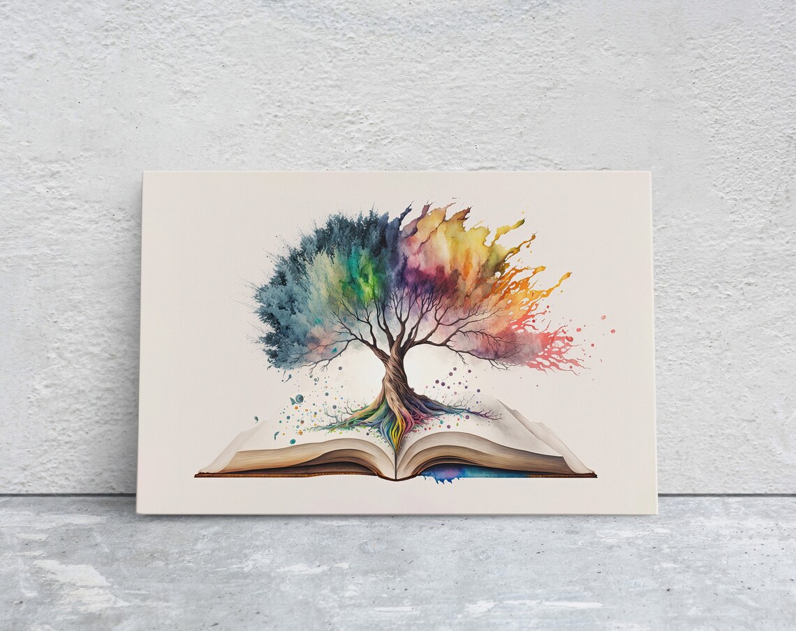 Tree Of Knowledge Watercolor Art Print, Book Library