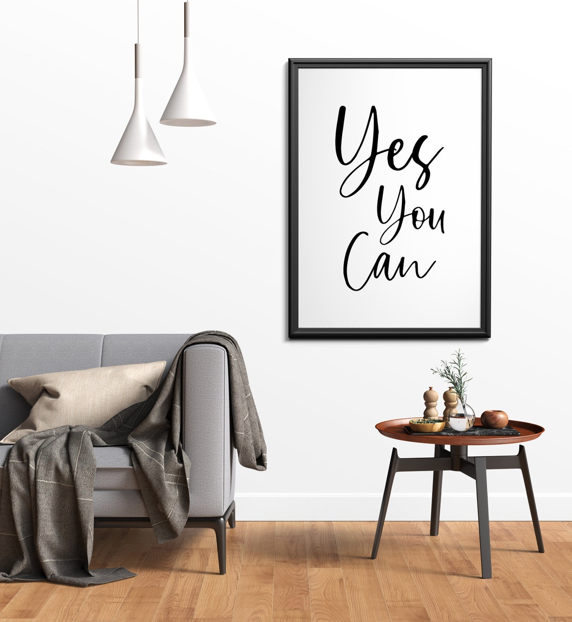 Yes You Can Script Typography Motivational Quote Black White Poster - Image 2