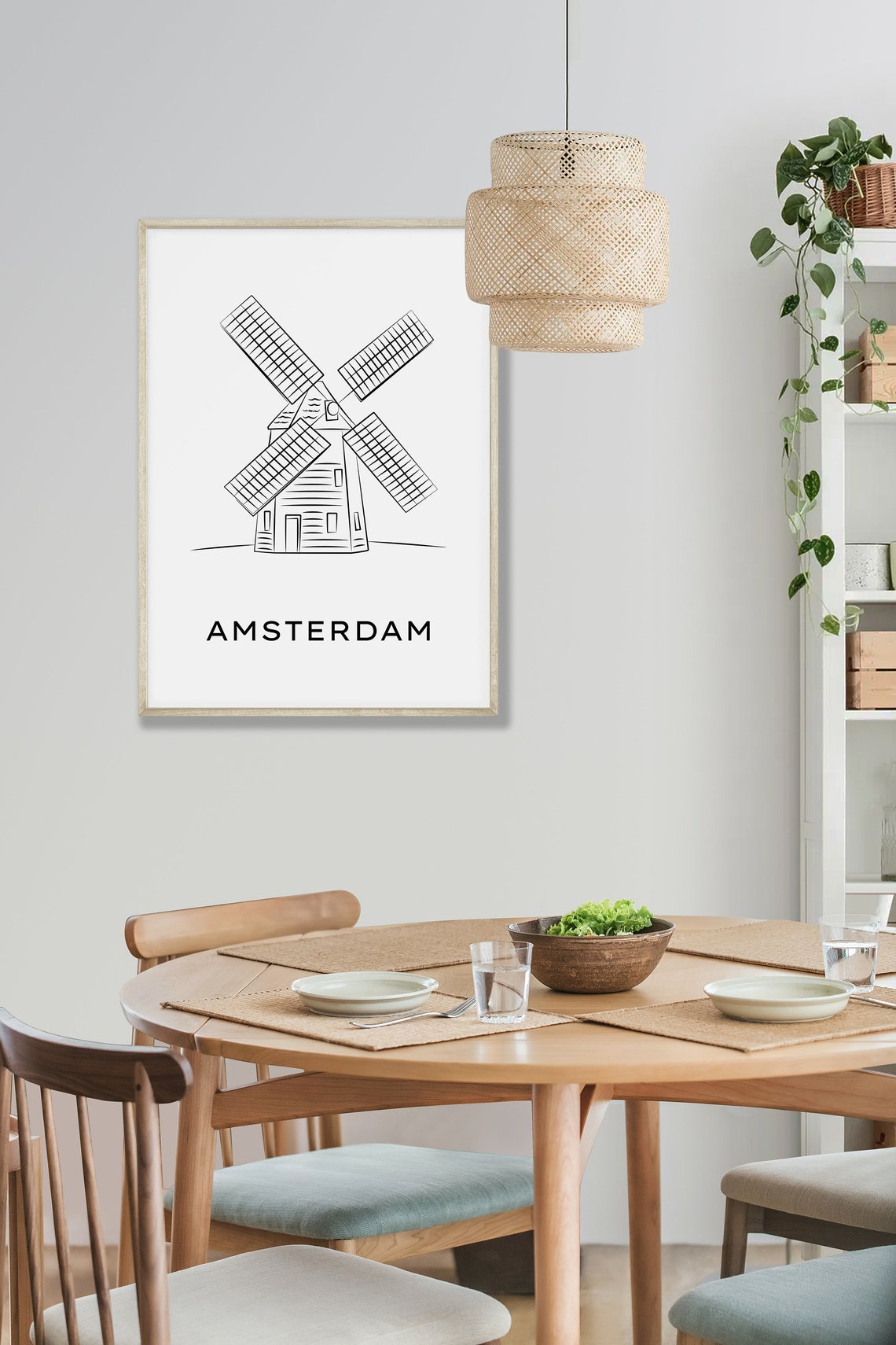 Amsterdam Windmill Line Art Minimalist Netherlands Travel Wall Poster - Image 4