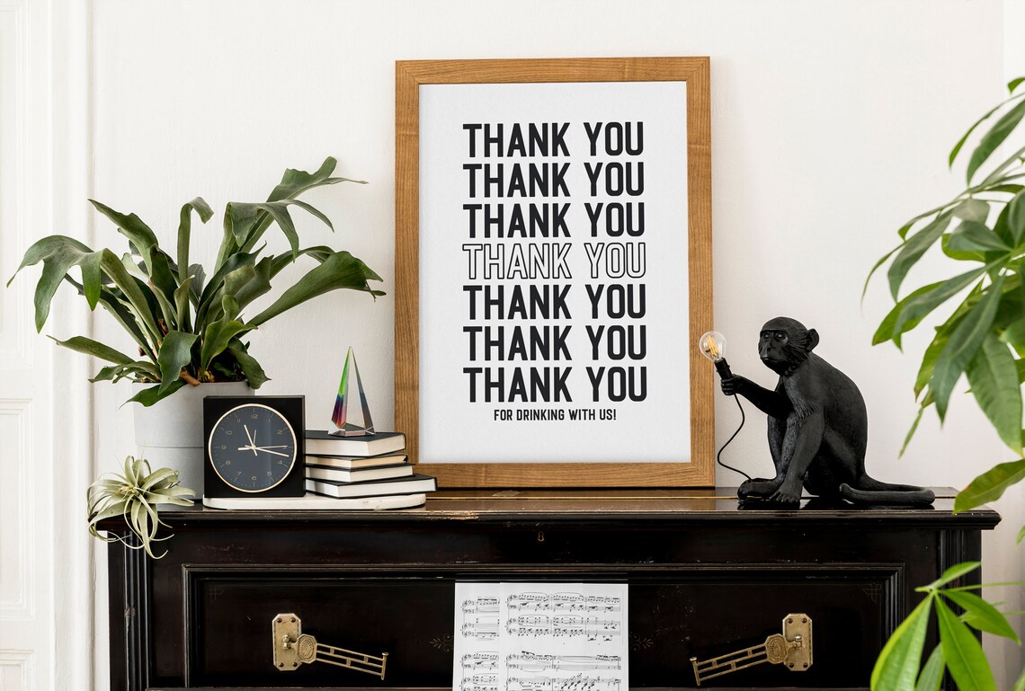 Thank You For Drinking With Us Funny Black Bar Cart Sign Poster - Image 4