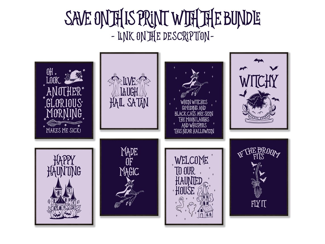Made of Magic Witch on Broomstick Purple Line Art Halloween Poster - Image 4