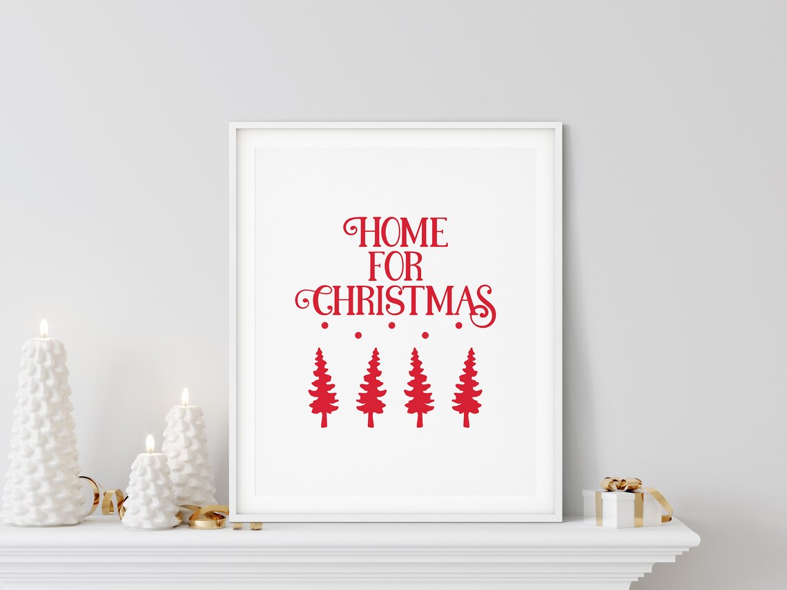 Home for Christmas Red Trees Festive Lettering Holiday Wall Poster - Image 5